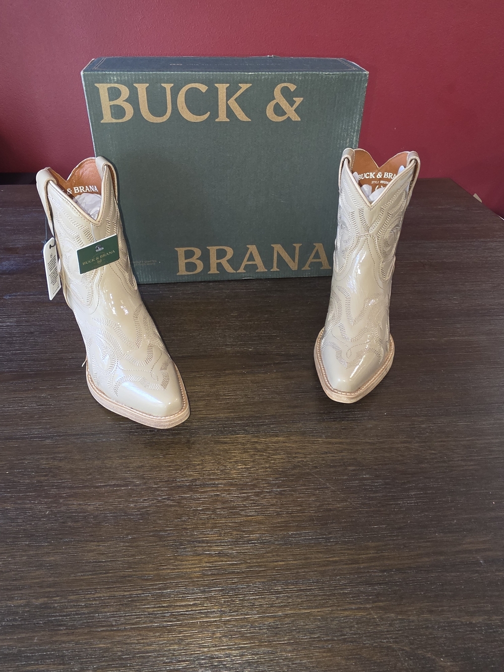 Buck & Brana Women’s Cream Patent Western Mules